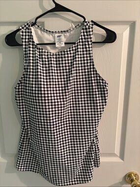 Lands' End Black and White Gingham Women’s Swim Top
